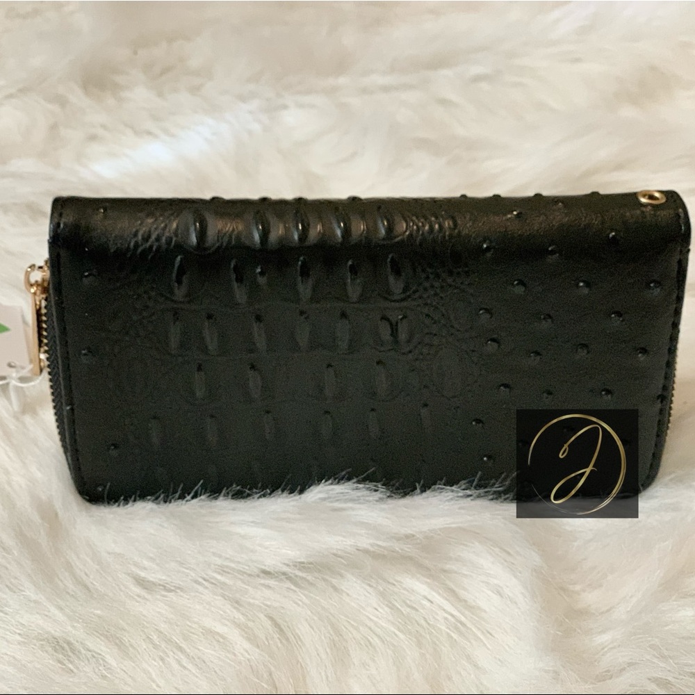 Ostrich and croc faux leather wallet